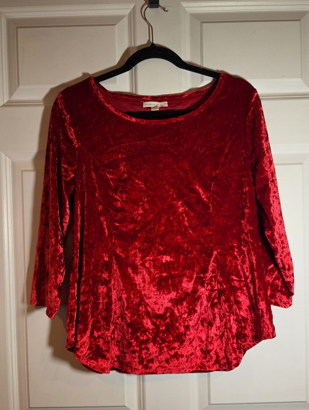 Westport Soft Velvet Red Scoop Neck Women's Top M